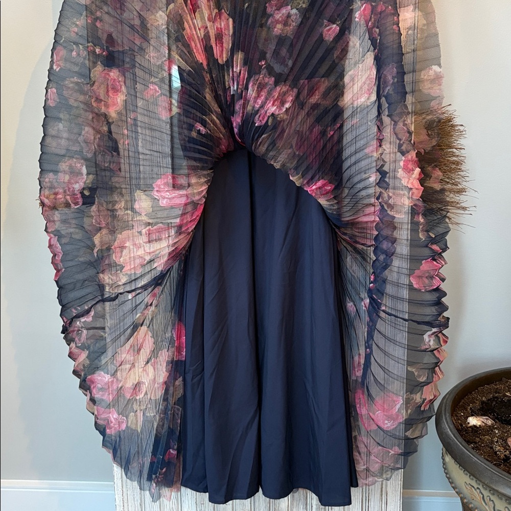 Lulu's Alluring Invite Midnight Blue Floral Pleated Bustier Midi Dress Size S - Picture 13 of 16